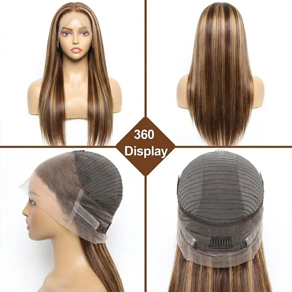 250% Density Full Hd Lace Front Wig 360 4/27 Highlight Ombre Lace Wigs 30 40 Inch Bone Straight Human Hair Pre Plucked HD Lace Frontal Wig 100% Human Hair For Women