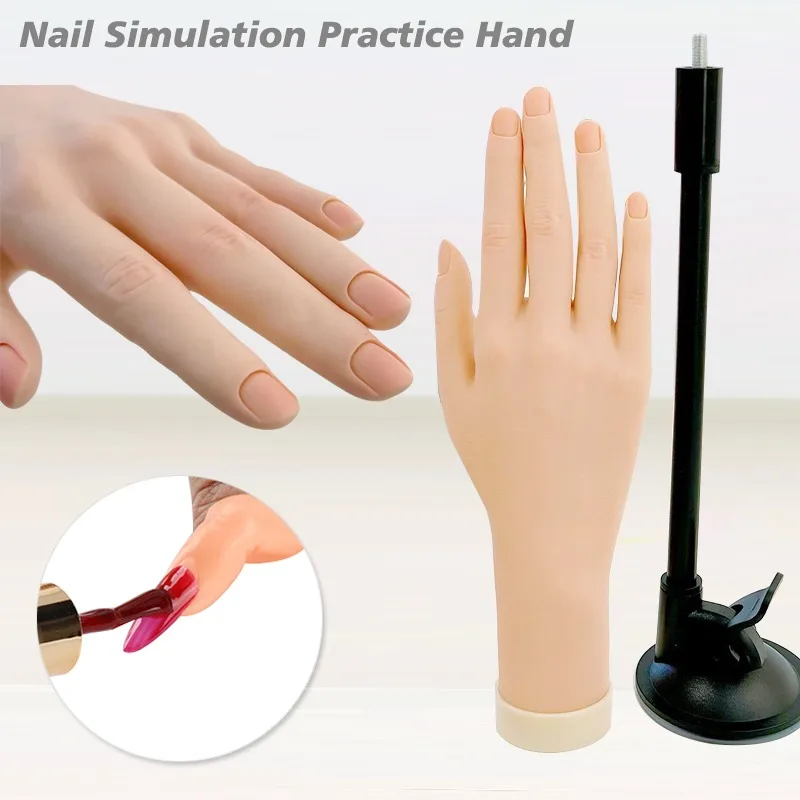 

Novice Bendable Nail Simulation Practice Hand Silicone Flexible Soft Nails Art Training Fake Hands for Acrylic Manicure Tool