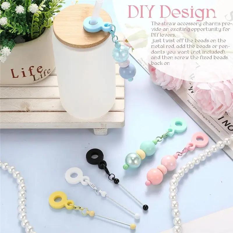 A44Z-12Pcs Beadable Cup Charm Tumbler Straw Charm Blank Bar Compatible,Fits Standard Straws Jewelry Gift Making Blank