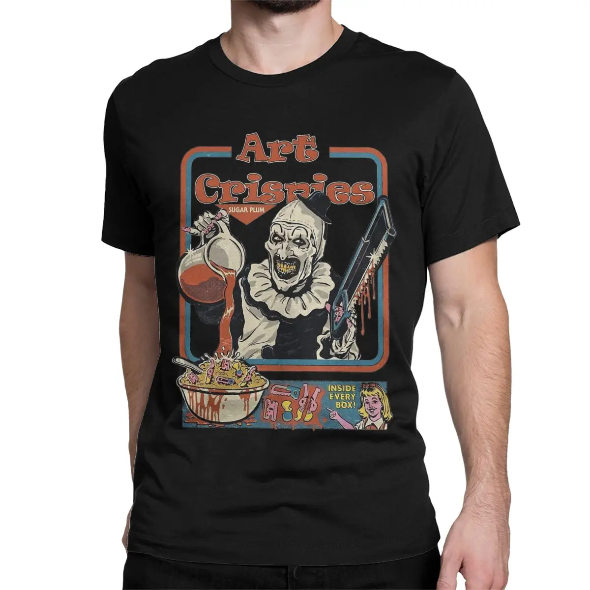 Vintage Art Crispies Terrifier Clown T-Shirts Men Crew Neck Cotton T Shirts Short Sleeve Tee Shirt Birthday Present Clothes