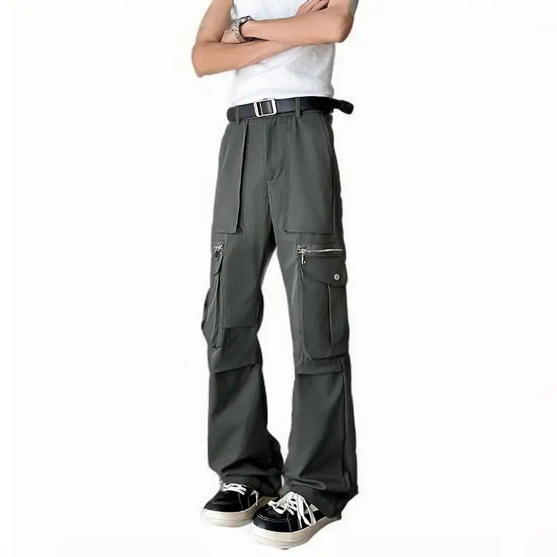 NF&ZG American high street vibe pants functional style multi-pocket overalls men's narrow version slim flared pants