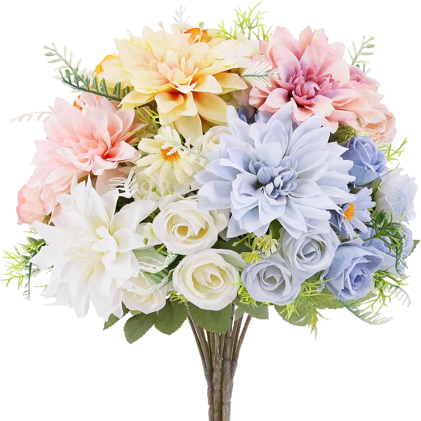 

Artificial Rose Flowers Wedding Home Bedroom Decor Bridal Bouquet Garden Yard Fake Silk Dahlia Hydrangeas Vase Board OutdoorGift