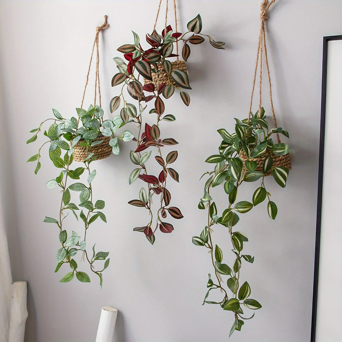 XIYA FLOWER Artificial Hanging Grass Potted Plant Zebrina Peperomia Fittonia Artificial Plant PE Material Home Garden Decor