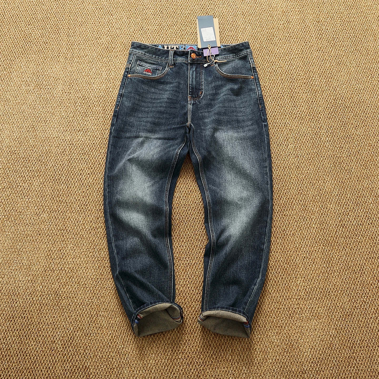 

Retro American Heavyweight Jeans Men's Brued White Weathered Wa Autumn Winter Thi Trendy Brand Conical Straight Leg Pants