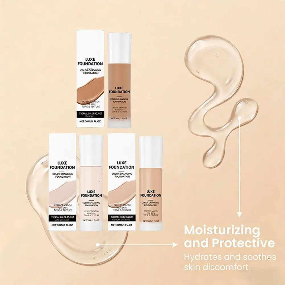 LUXE Color Changing Foundation Lightweight Medium Coverage Moisturizing Concealer Second Skin Effect Long Lasting Face Makeup Ba