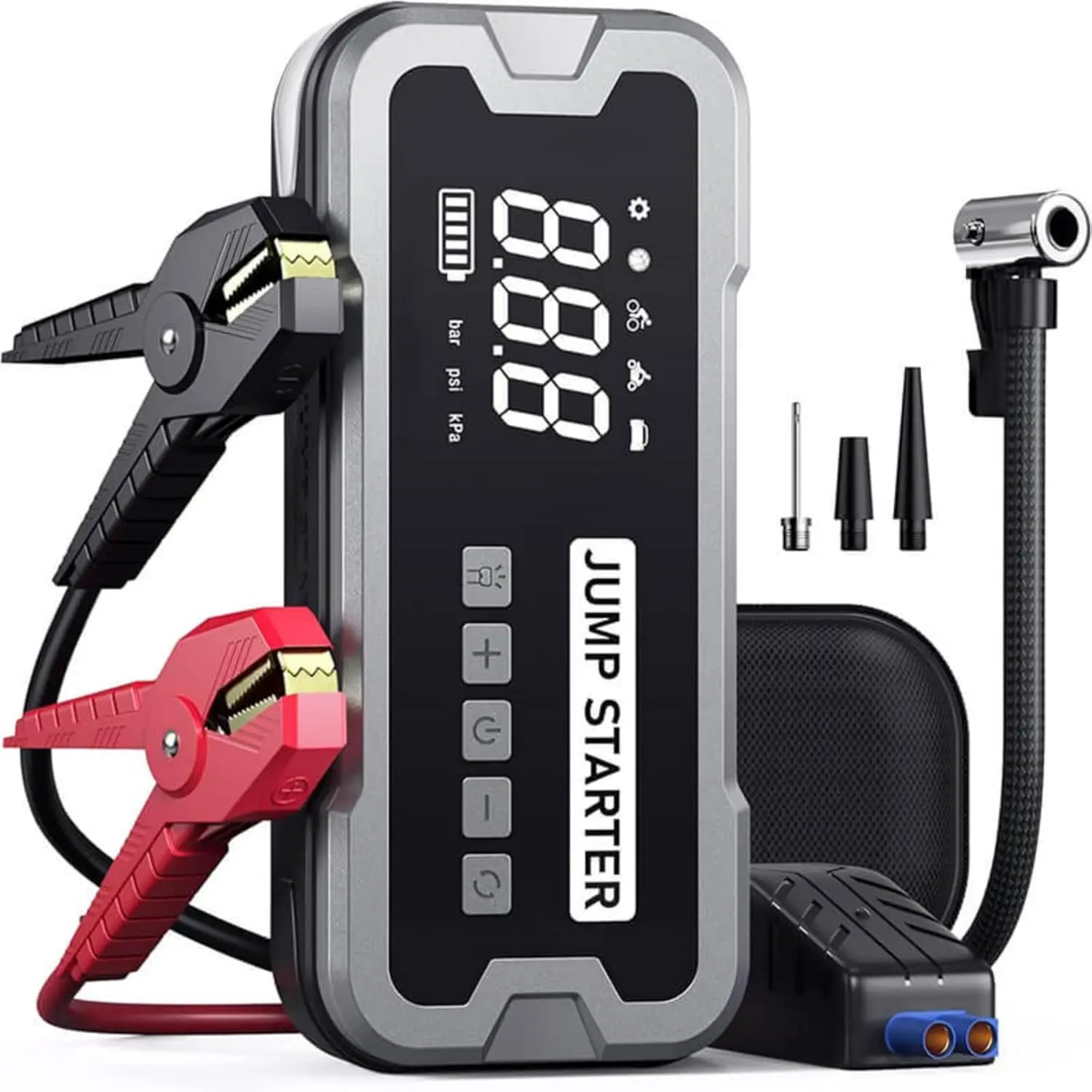 Arrancador portátil 4 en 1 para automóvil: 3000 A, compresor de aire de 150 PSI, banco de energía de 24000 mAh, linterna de 3 modos