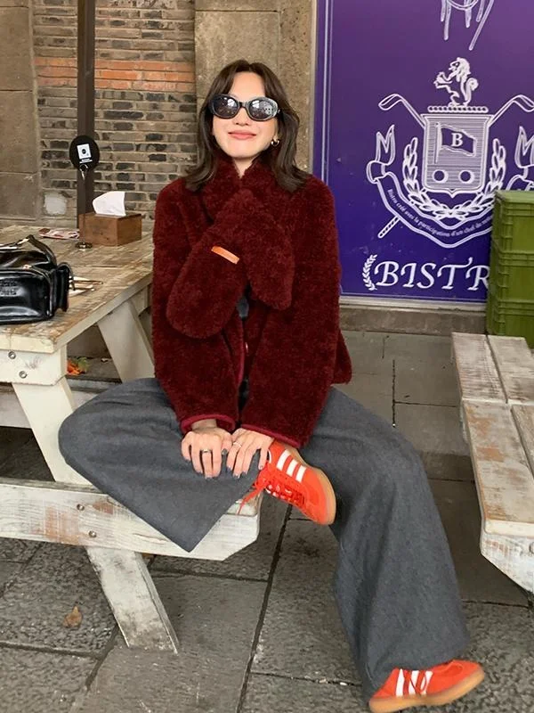 

Red Spirit 2025 Winter New Style Short Women's Jacket Lamb Fur Integrated Leather Coat Young Fashionable Korean Version