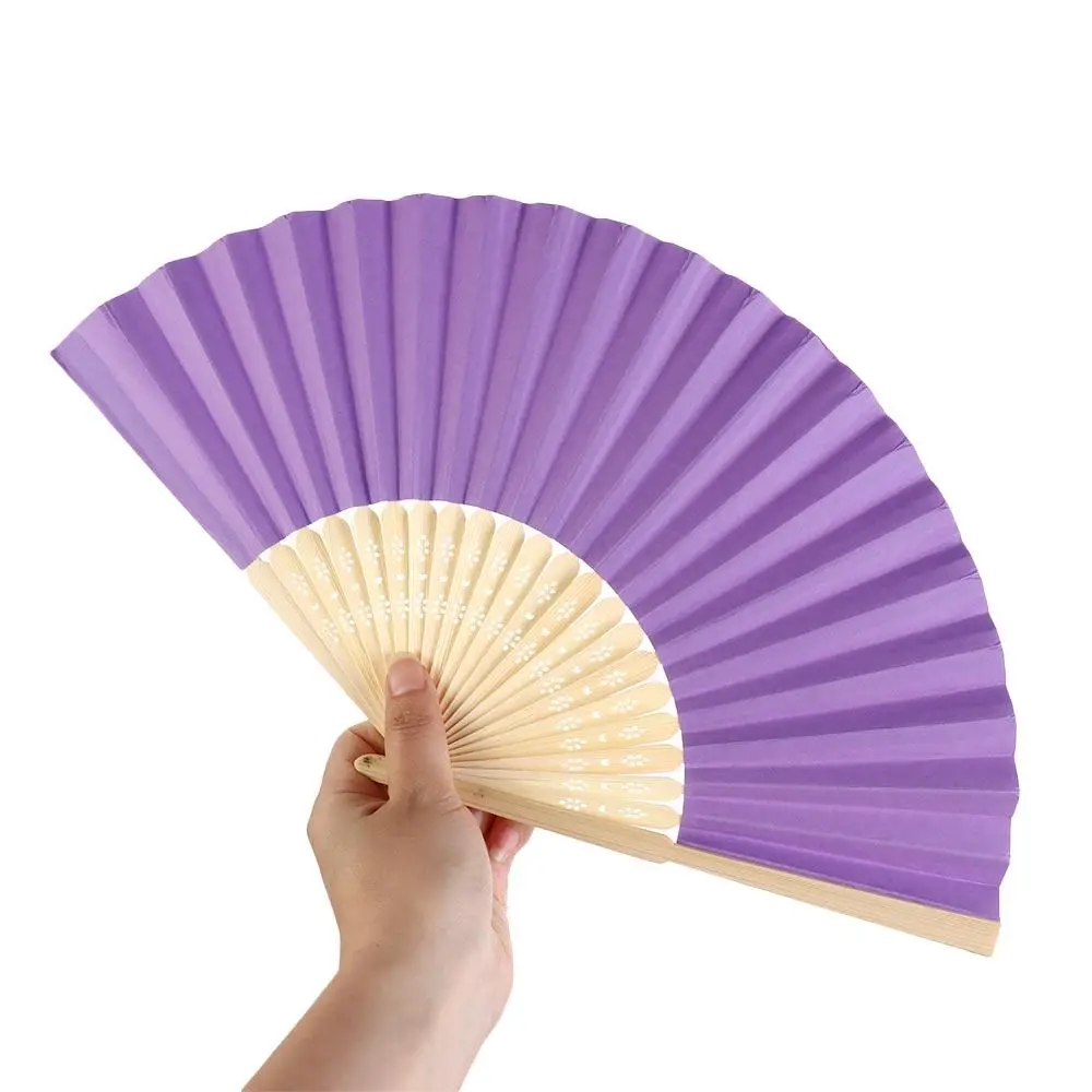 7 inch Bamboo Party Folding Solid Color Chinese Style DecorationTool Photo Prop Tool Folding Paper Fan Hand Held Fan Dance Fan