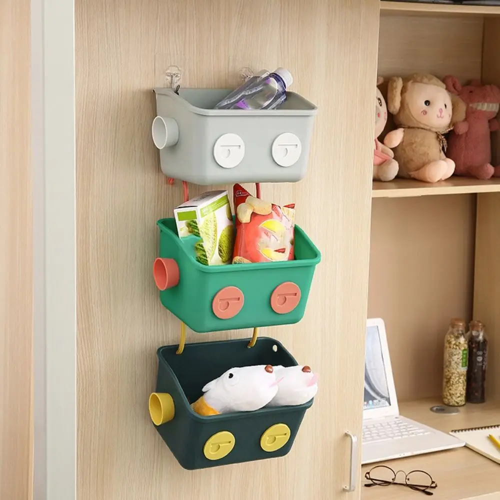 Wall-mounted Toy Storage Basket Traceless Space-saving Bathroom Storage Rack Plastic Snack Storage Basket Children's Room