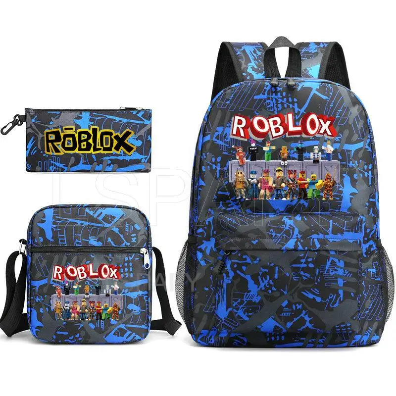 New Roblox Backpack Large Capacity School Bag Trendy Laptop Harajuku Casual Zipper Waterproof Students Mochila Escolar 3Pcs