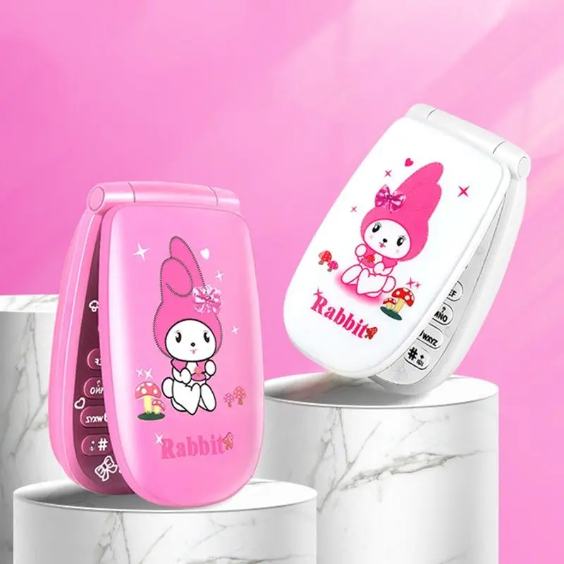 Sanrio Mini Mobile Phone Kawaii Hello Kitty Personality Flip Phone Cartoon Cute Mobile Phone Children's Gift GSM With Mp3 Player