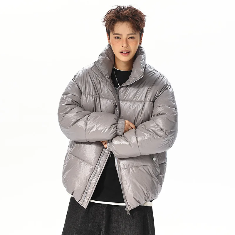 

Men Down Jacket Winter Windproof Long Sleeve Zipper Male Outerwear High Street Solid Color Stand Collar Soft Casual Man Coat