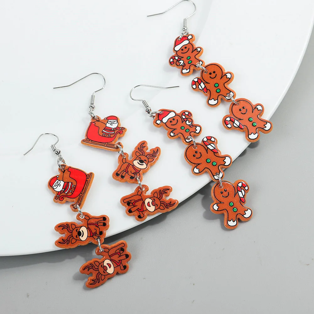 

Creative Acrylic Christmas Earrings for Women Funny Spliced Cute Santa Claus Elk Snowman Earring Fashion Party Jewelry Gifts