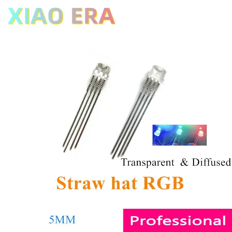 1000PCS 5MM Straw hat RGB 4 Pins 4P Full color Common Anode Cathode Transparent Diffused Red Green Blue F5 Round LED