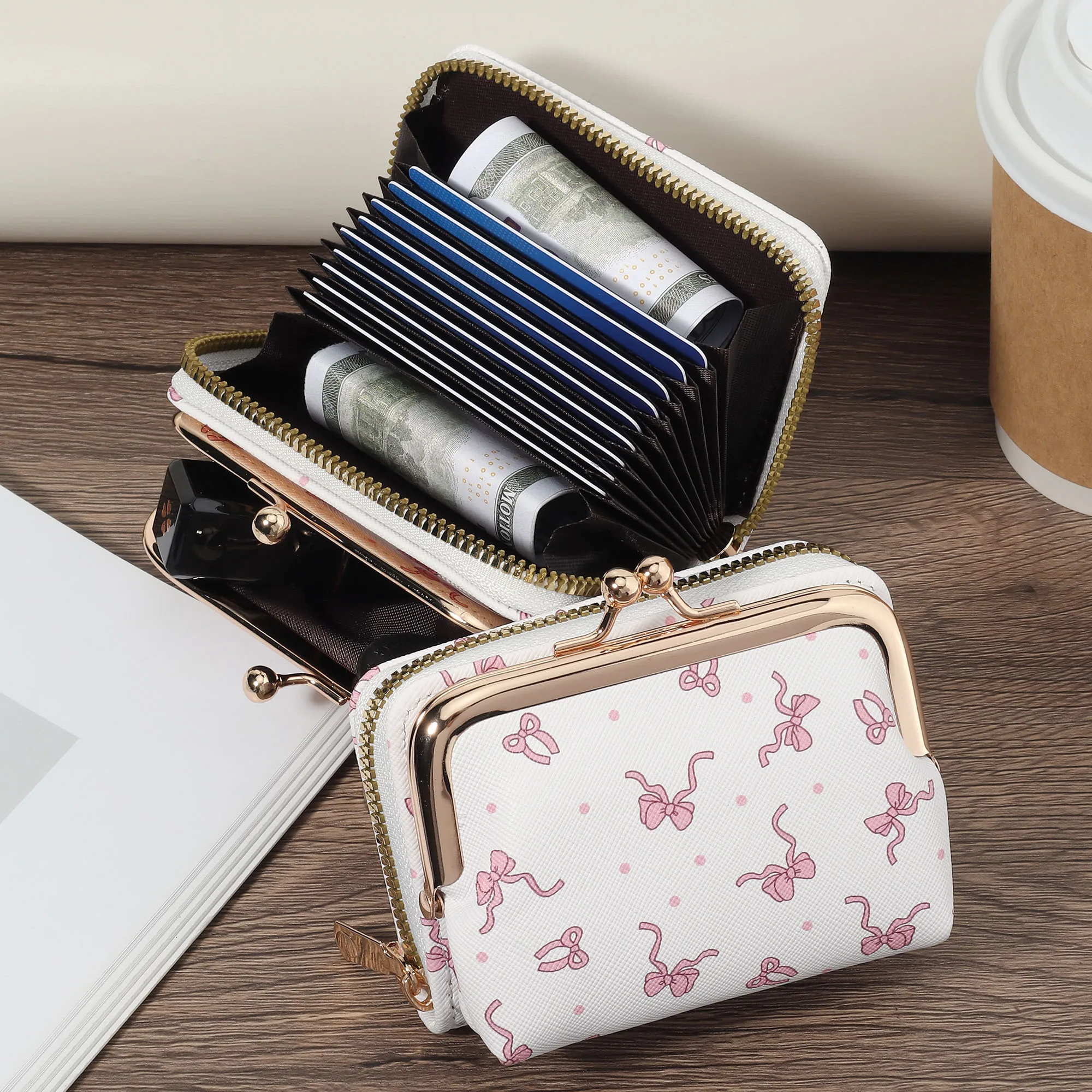 Fashionable new high-quality retro printed credit card storage bag, simple and casual with multiple compartments, can be disasse