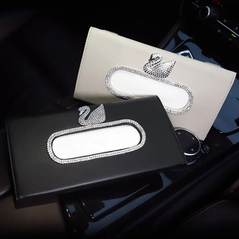 Fashion Crown Crystal Car Tissue Box Sun Shield Auto Tissue Bag Hanging Holder Case Napkin For Car Accessories
