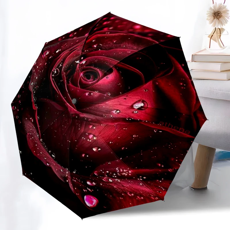 Red Pink Rose Umbrella, Lightweight & Portable, 8-Rib Iron Frame, Perfect for Outdoor Travel, Home Accessory, Christmas Gifts