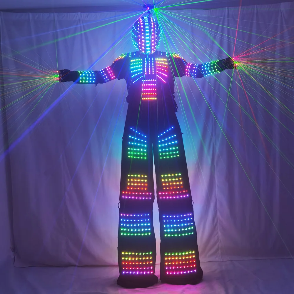 

Full Color Pixel LED Robot Costume David Guetta LED Robot Suit Laser Robot Jacket Ranger Stilts Clothes Luminous Costumes
