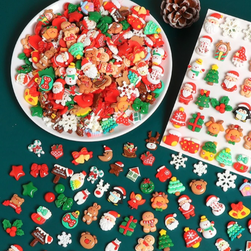 Mini Christmas Snowman Tree Deer Flat Back Charms Resin Cabochons Scrapbooking DIY Handmade Accessories