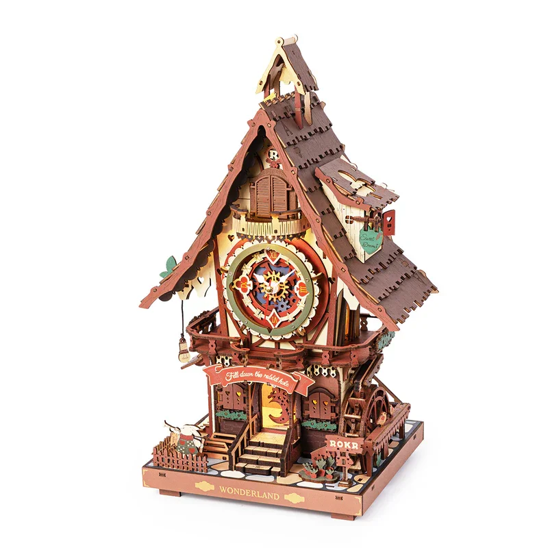 

DIY Clock Model Kit for Kids Adults ModelRokr 3D Wooden Puzzle Cuckoo Clock Kit Black Forest Style with Working Bird