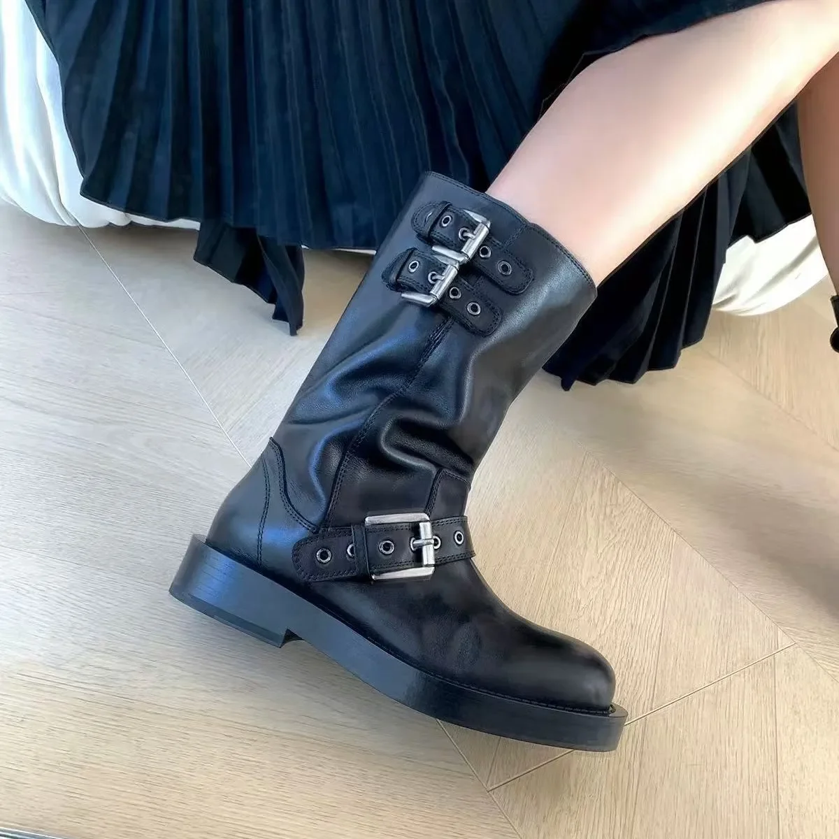 Woman Boots Knee High Platform Chunky Heels Trend Punk Gothic New Rock Leather Fashion Women's Shoes Motorcycle Footwear
