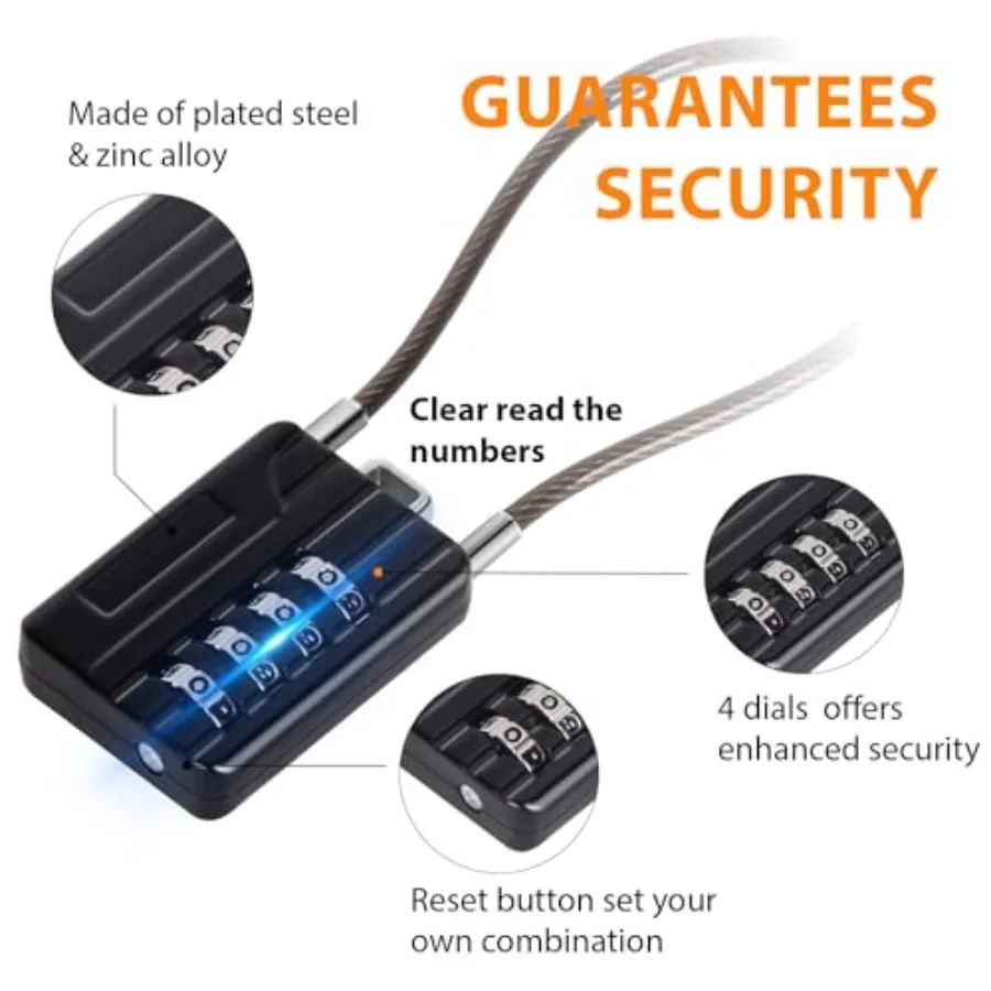 ® Versatile 12-Piece Resettable 4-Digit Combination Travel Lock Lage Set Own Password Set-Up, Extrem Long Anti-Cut Vinyl Steel