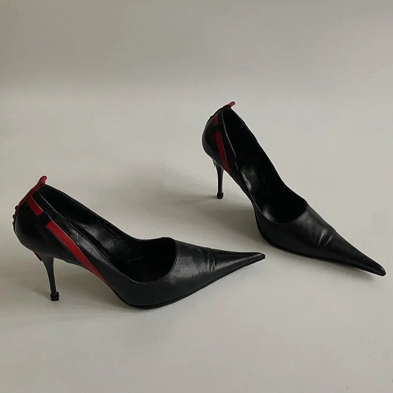 

European and American Style Pointed Thin Heels, Rivet High Heels, Women's Fashionable and Versatile Shallow Cut Single Shoes