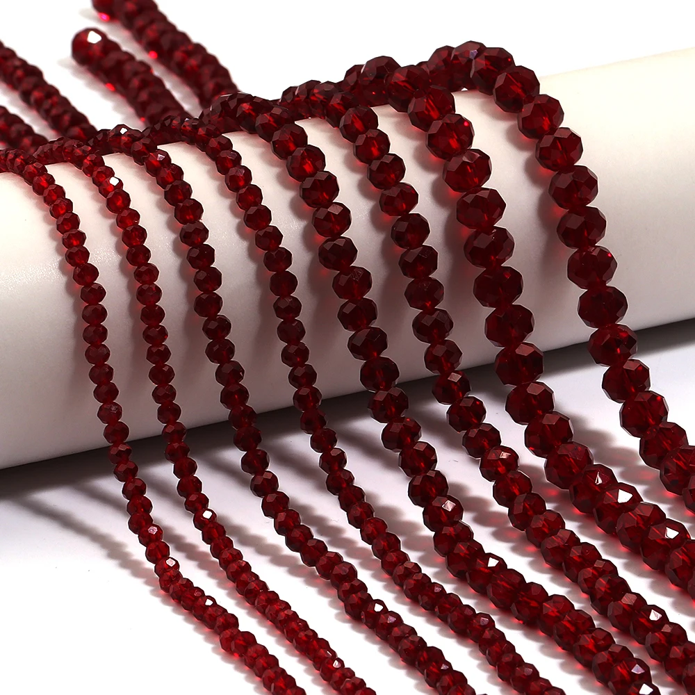 1 Strang facettierte Kristallperlen, rote Rondelle, lose Distanzperlen, flache Glasperlen für DIY-Schmuckherstellung, Armband, Halskette
