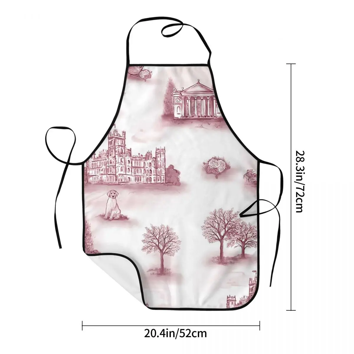 Burgundy Downton Abbey Inspired Toile Apron Chef Cooking Cuisine Tablier Waterproof Bib Kitchen Cleaning Pinafore for Women Men