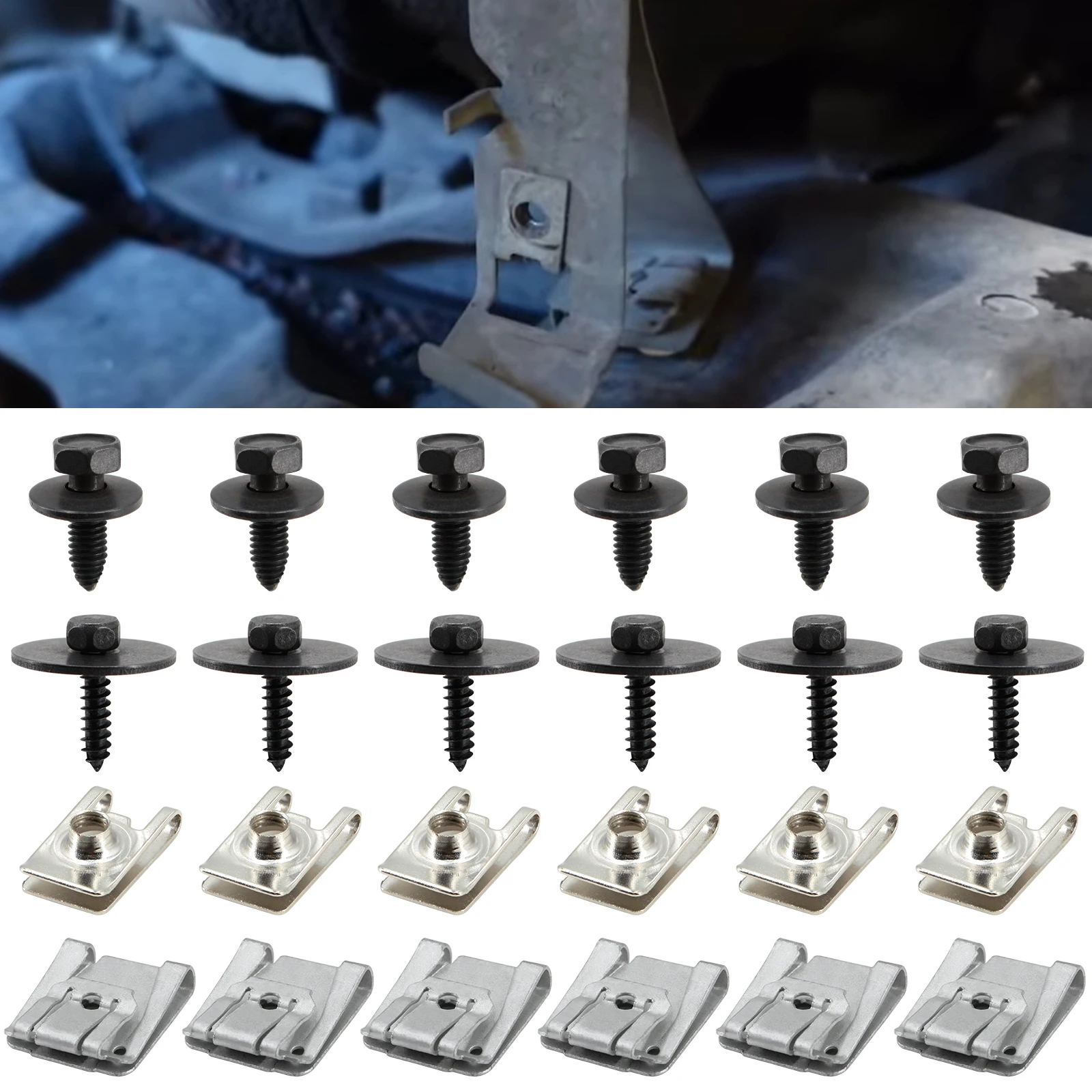 24pcs M4.8 Radiator Support Splash Shield Undercar Tapping Screw Bolt & Nut Kit for Mercedes Benz 2019900536 0019949845