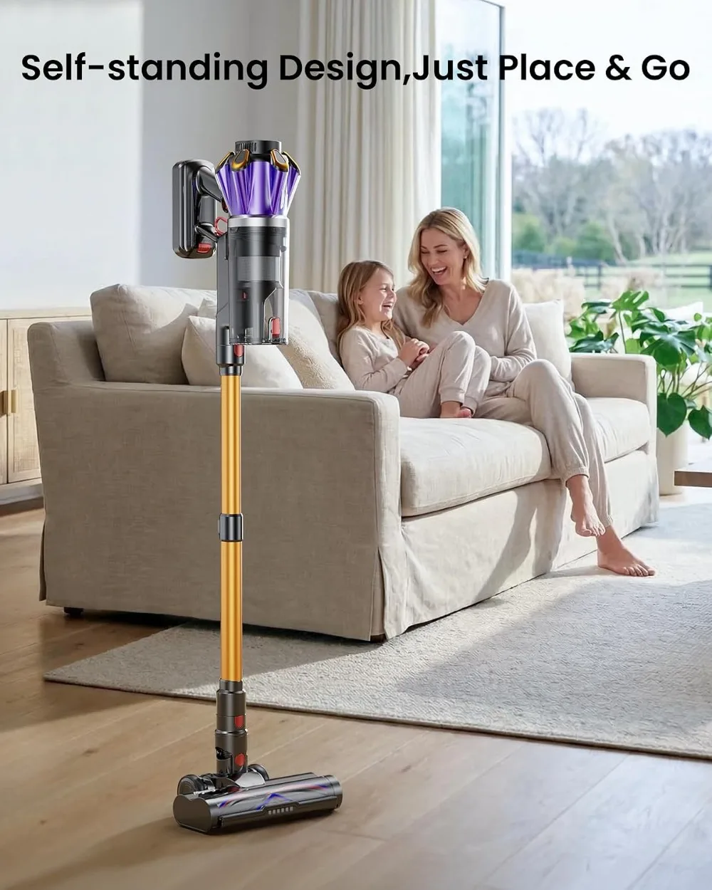 650W 55Kpa 70Mins Cordless Vacuum, Hurricane Mode, Anti-Tangle, Self-Standing, 1.8L Cup for Home Pet Hair view 6