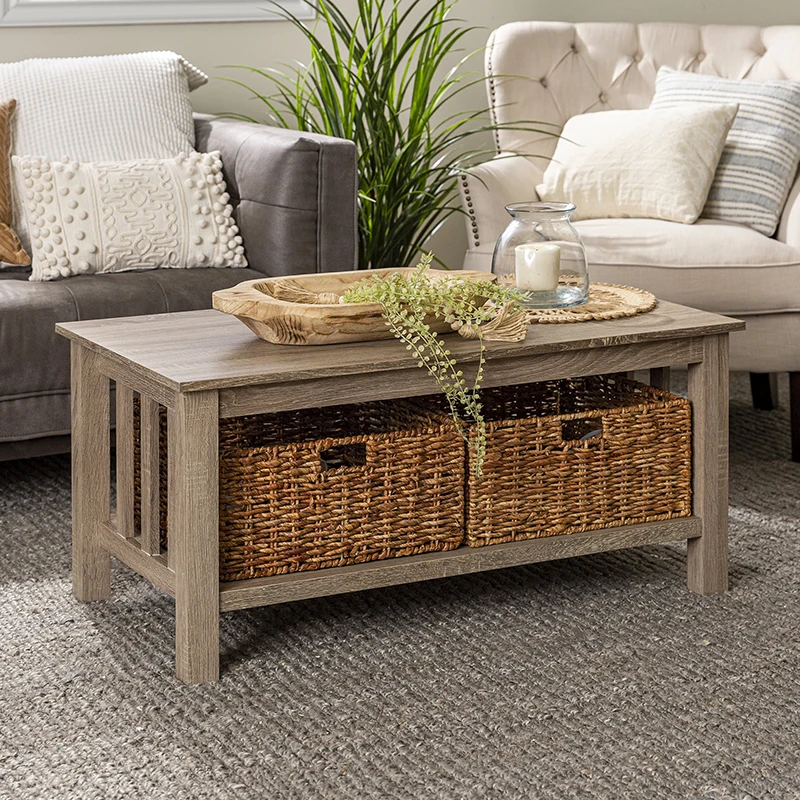 Traditional Storage Coffee Table with Bins, Driftwood Luxury Coffee Table