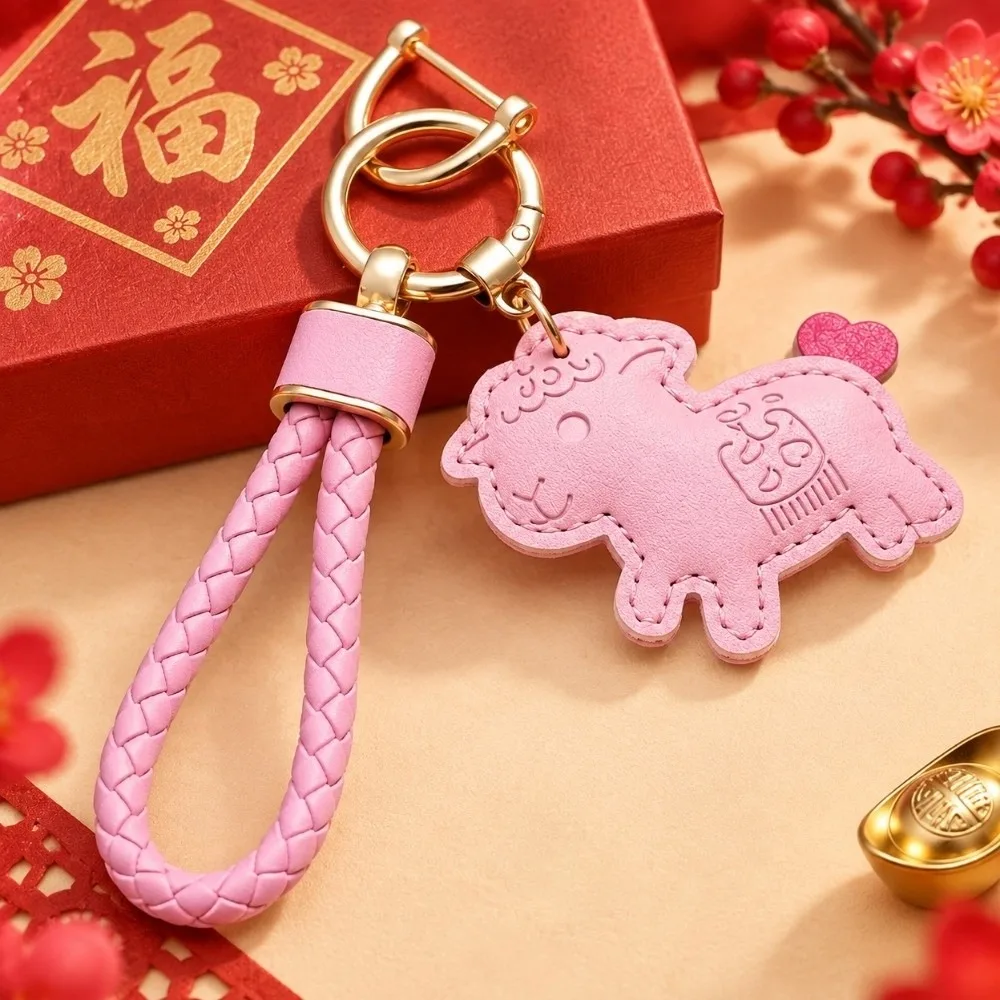 Rich and Lucky Cartoon Pu Sheep Keychain Braided Rope Wrist Strap Goat Pendant Zodiac Goat Goat Ornament Goat Car Keychain Men