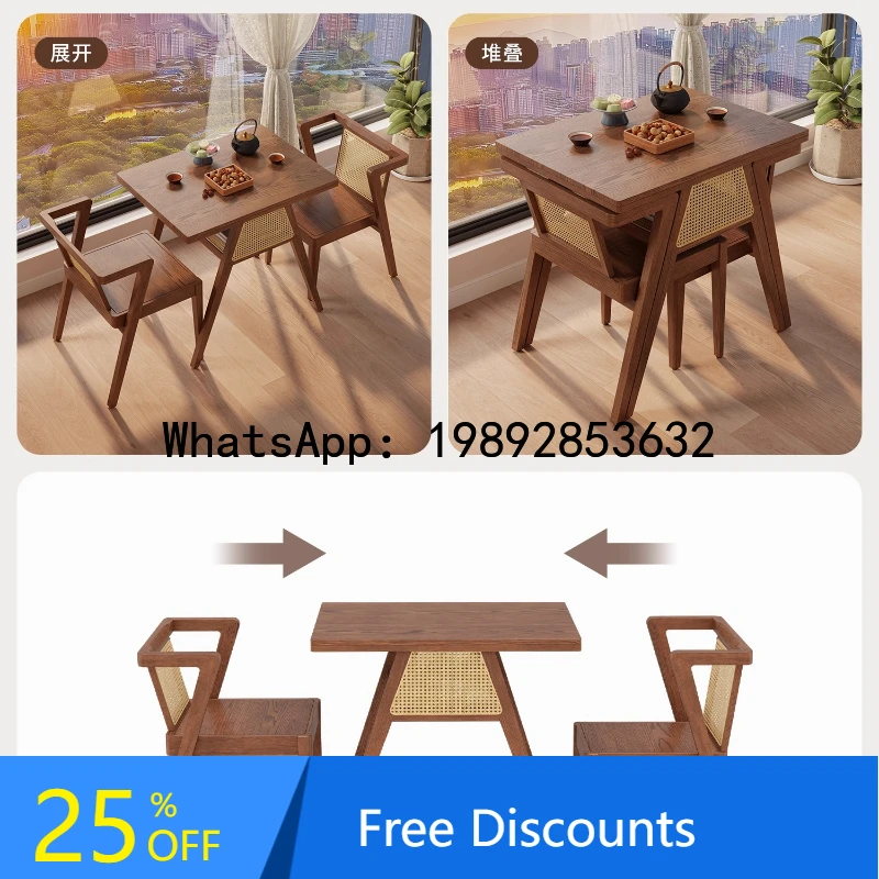 XL Balcony Small Table and Chair Three-Piece Set Solid Wood One Table Two Chairs Creative Leisure Tea Table and Chair Set