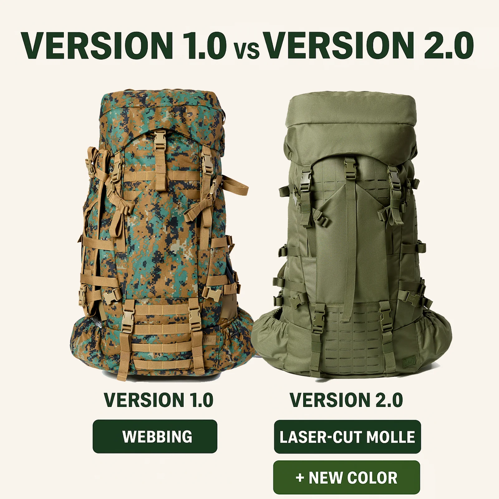 Upgraded ILBE Main Pack with Laser-Cut MOLLE – Ranger Green