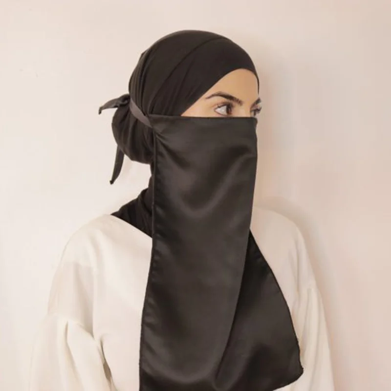 Niqab High Quality With Satin String Muslim One Layer Breathable Satin Nida Modest Islamic Clothing Prayer Hijab Dropshipping