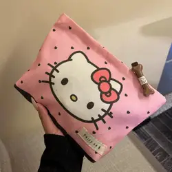 Kawaii Cartoon Hello Kitty Storage Bag Cute Canvas Large Capacity Girl Makeup Bag New Travel Printed Storage Handbag