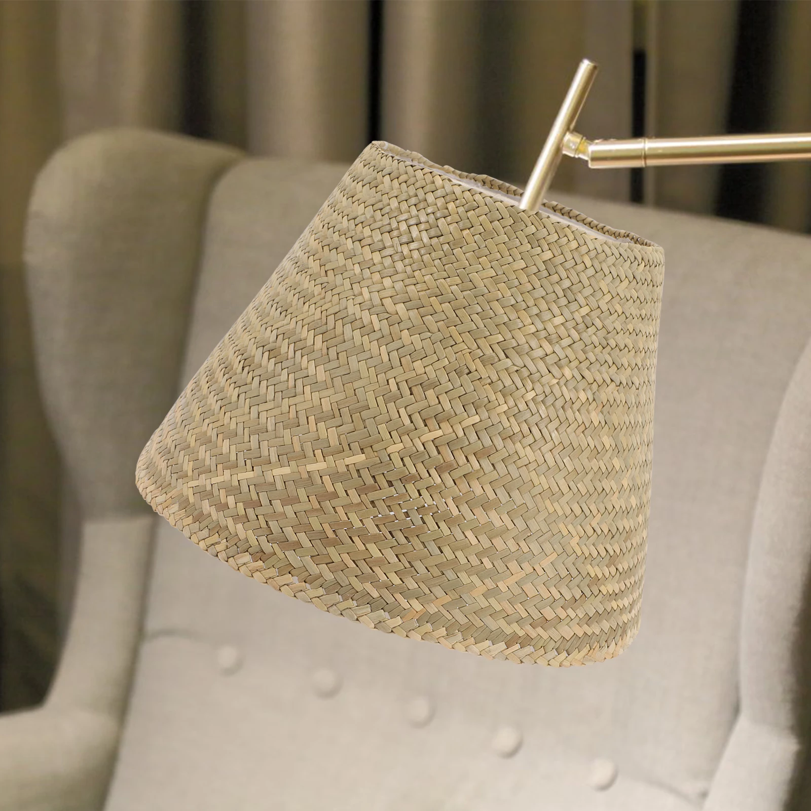 

Rattan Lamp Shade Straw Light Cover Chinese Style Warm Atmosphere Durable Desk Table Lampshade Metal Frame Practical