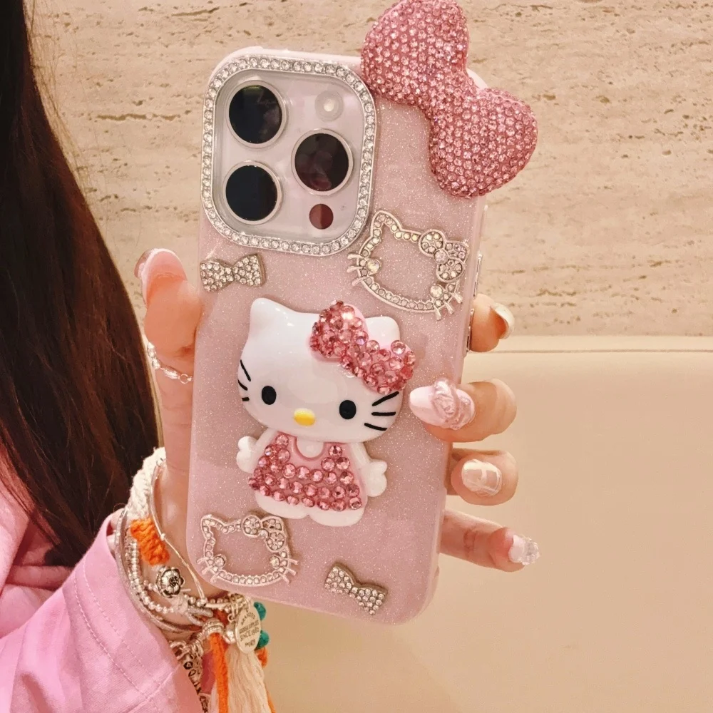 

Чехол для телефона со стразами и блестящим 3D-покрытием с блестящим бантом и роскошным флэш-бриллиантом KT для iPhone 13 14 15 16 Pro Max Cover