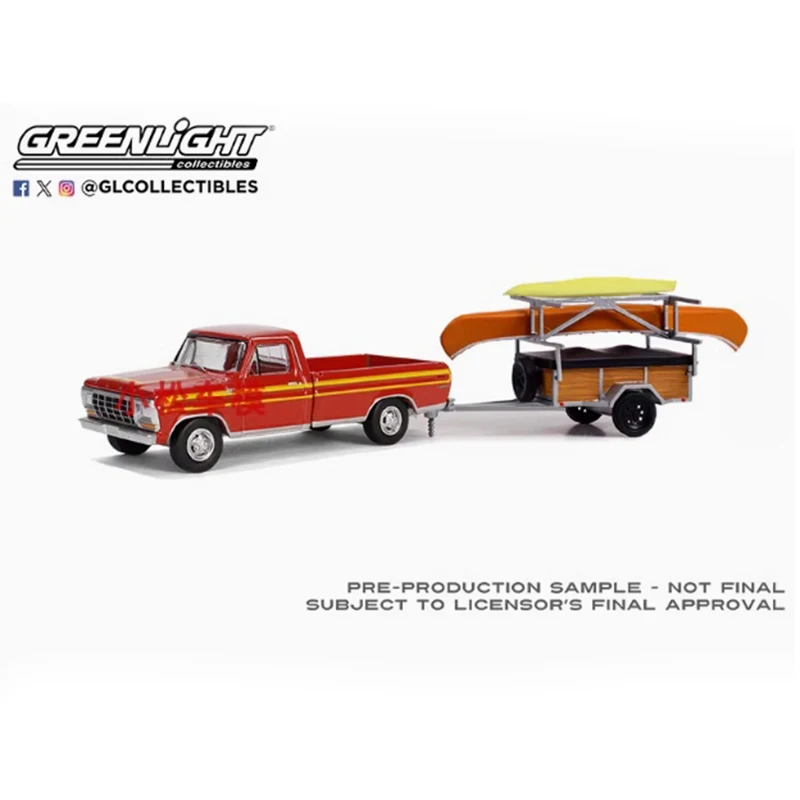 Greenlight Diecast 1:64 Scale 1978 Ford F-150 Ranger Explorer with Canoe & Kayak Trailer Alloy Car Model Collection Display Toy