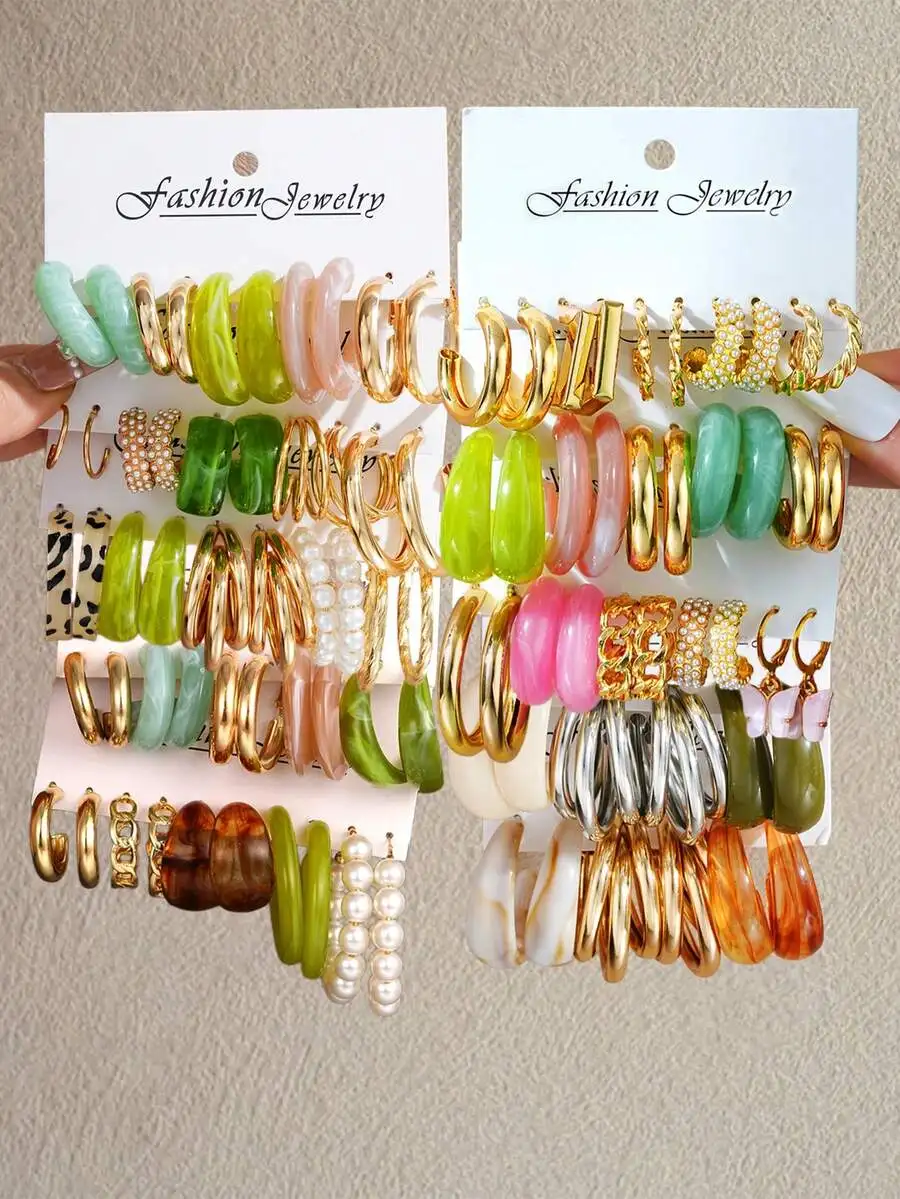 

12/20/30pcs Set Bohemian Faux Pearl Resin Fashion Multicolor Earrings Set, Daily, Beach, Date, Party, Summer Gift (Color Differe