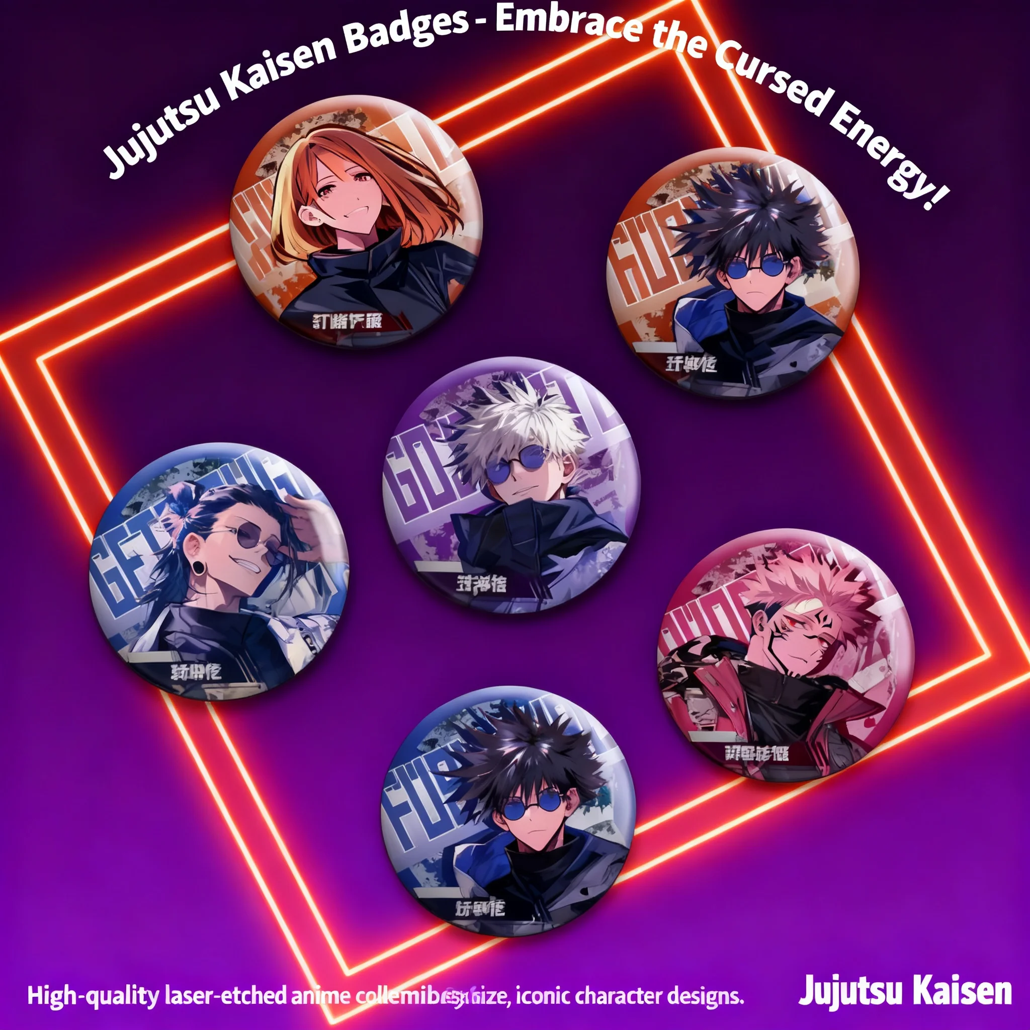 

Jujutsu Kaisen Double Flash Laser Badge Gojo Satoru Geto Suguru Kugisaki Nobara Fushiguro Megumi Sukuna Itadori Yuji Anime