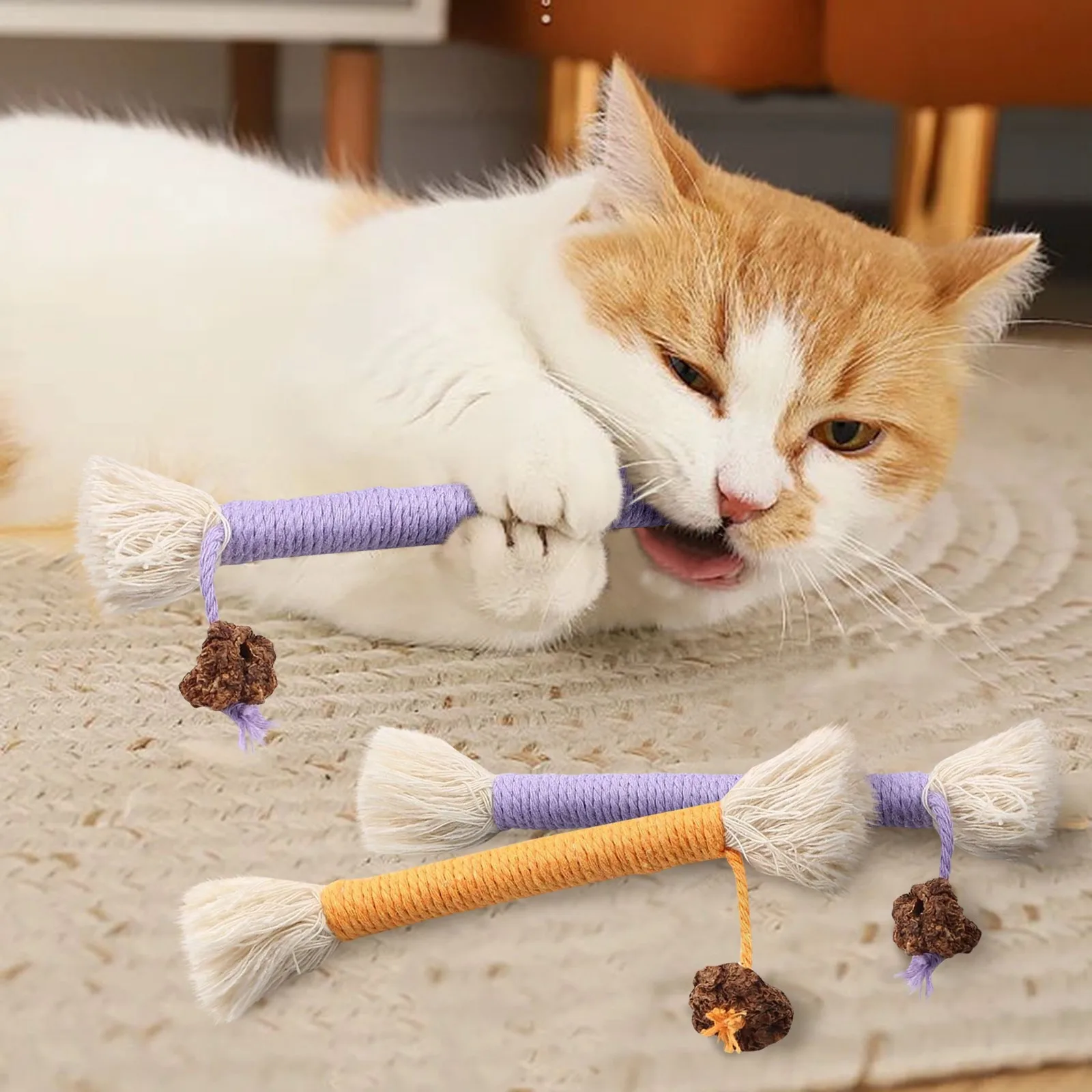 1pc Cat String Toy Interactive Cat Scratcher Cotton Rope Toy Bite-resistant Chewing Teething Cat Toy Pet Teaser Wand String Rope