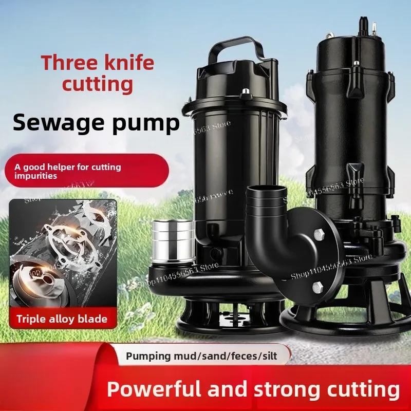 220V Sewage Cutter Pump, Submersible Mud Pump for Septic Tank & Waste Water