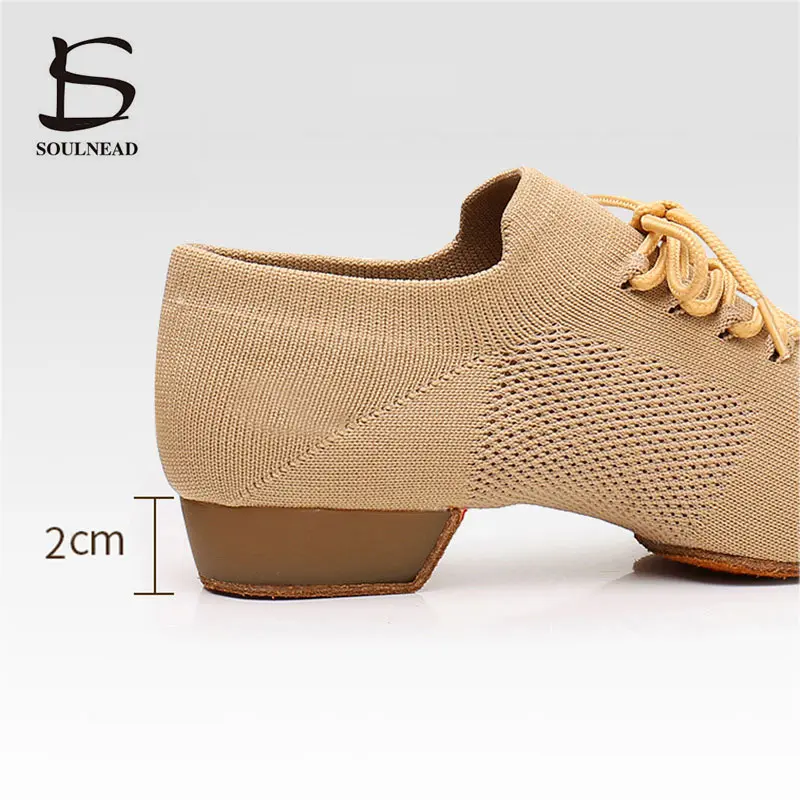 Sapatos de dança jazz feminino linha sapatos de dança fundo macio mulher tênis de dança chinelos casuais malha deslizamento-em sapatos femininos