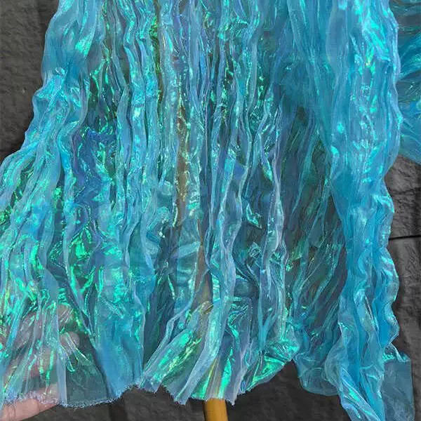 1yard Gradient iridescent organza pleated water light yarn fabric background decoration dress designer fabric for clothing view 5
