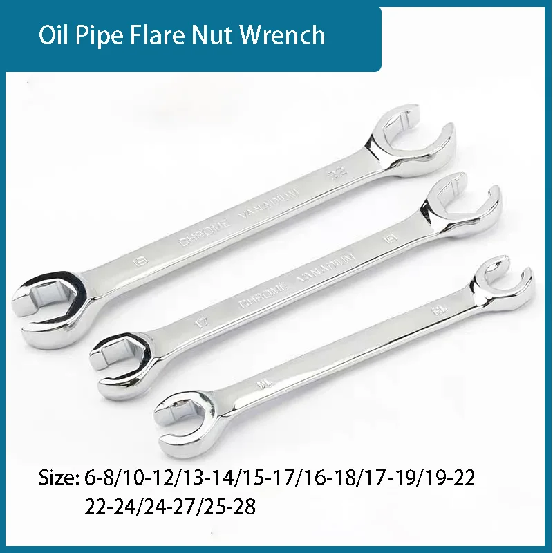 

1pc Oil Pipe Flare Nut Wrench Open Ring Double Head Spanner 8-10-12mm High Torque Mirror Hand Tool Brake Wrench for Car Repair