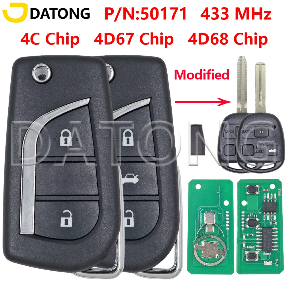 Datong P/N:50171 4D67/4D68/4C Chip 433MHz Car Remote Key For Toyota Prado RAV4 Kluger Previa FJ Cruiser Land Cruiser 100 Lexus