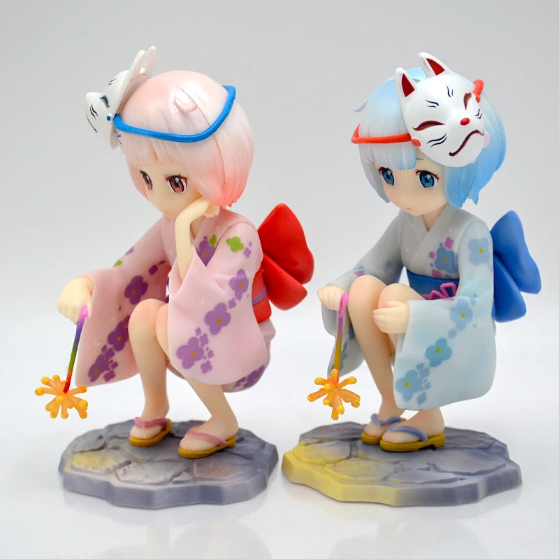 2pcs/set Re:ZERO Starting Life in Another World Ram/Rem Anime Girl Figure Childhood Summer Memories Action Figure Model Toy Gift
