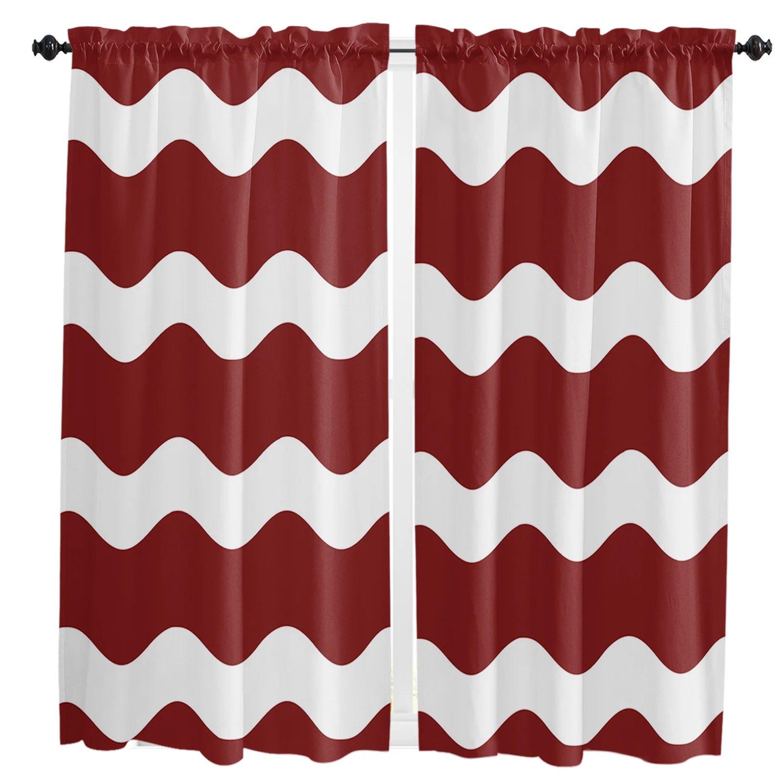 Red Ripple Stripes Waves Small Curtain Rod Pocket Short Curtains Half Drapes Partition Cabinet Door Window Curtains Home Decor